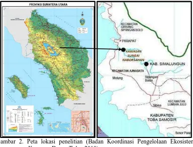 Gambar 2. Peta lokasi penelitian (Badan Koordinasi Pengelolaan Ekosistem    Kawasan Danau Toba, 2010) 