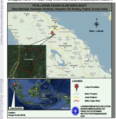 Gambar 1  Peta lokasi Cagar Alam Sibolangit, Sumatera Utara. 