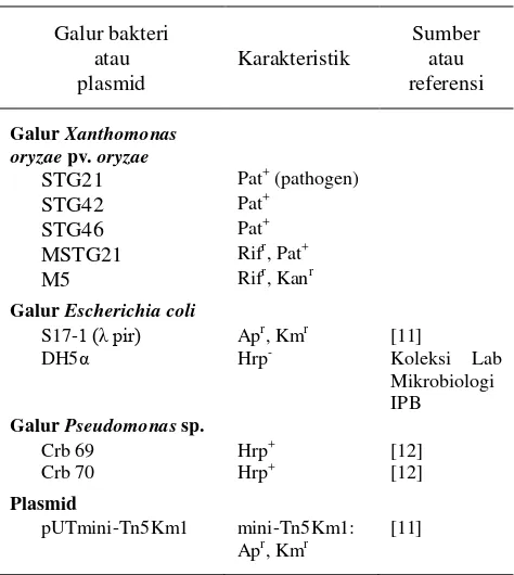 Tabel 1.  Galur Bakteri dan Plasmid yang Digunakan dalam Penelitian 