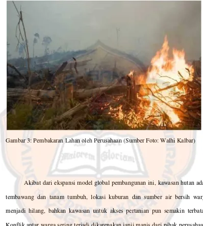 Gambar 3: Pembakaran Lahan oleh Perusahaan (Sumber Foto: Walhi Kalbar)