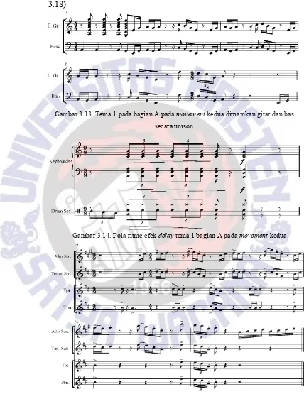 Gambar 3.13. Tema 1 pada bagian A pada movement kedua dimainkan gitar dan bas 