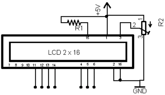 Gambar 3.7 Rangkaian Skematik dari LCD ke mikrokontroler 