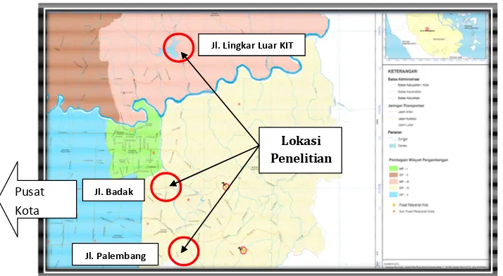 Gambar 3. Peta lokasi rencana pemindahan pusat perkantoran Kota Pekanbaru (Sumber : RTRW Kota Pekanbaru, 2012)  