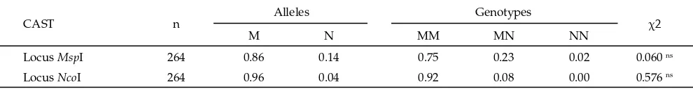 Figure 3.  Representatively results of analysis PCR-RFLP for CAST gene by restriction enzyme MspI on 2 % agarose gel