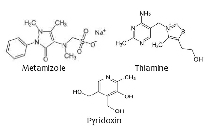 Fig 1. The chemical structure of  Metamizol, Thiamine1 and Pyridoxin 