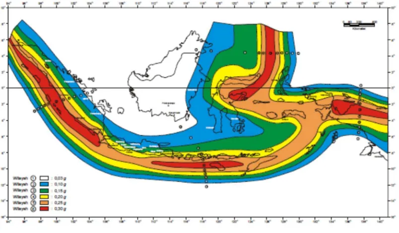 Gambar 1. Pembagian wilayah gempa Indonesia (SNI-1726-2002, 2002) 