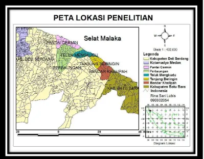 Gambar 8. Peta lokasi penelitian di perairan Selat Malaka, Kabupaten            Serdang Bedagai  