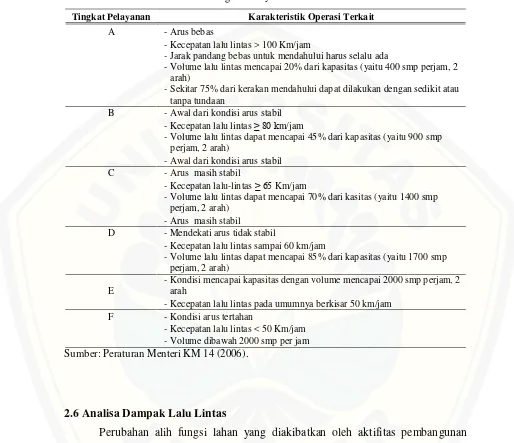 Tabel 2.10   Tingkat Pelayanan Jalan Arteri Primer 