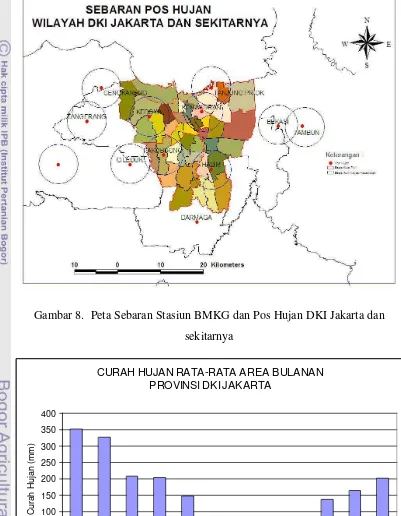 Gambar 8.  Peta Sebaran Stasiun BMKG dan Pos Hujan DKI Jakarta dan 