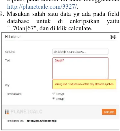 Gambar 4.18 hasil pencarian Hill cipher 