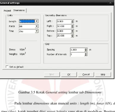 Gambar 3.5 Kotak General setting lembar tab Dimensions 