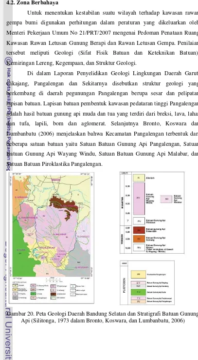 Gambar 20. Peta Geologi Daerah Bandung Selatan dan Stratigrafi Batuan Gunung 
