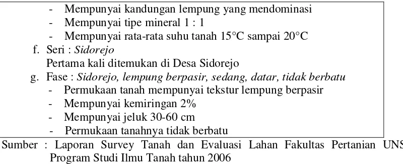 Tabel 9 : Penentuan Kelas Kemampuan Wilayah di Desa Sidorejo, Kecamatan 
