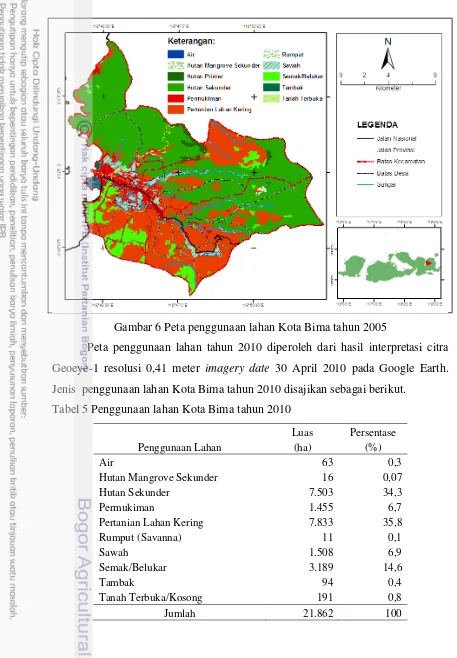 Gambar 6 Peta penggunaan lahan Kota Bima tahun 2005 