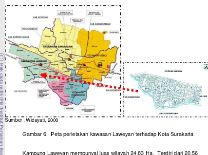 Gambar 6.  Peta perletakan kawasan Laweyan terhadap Kota Surakarta 