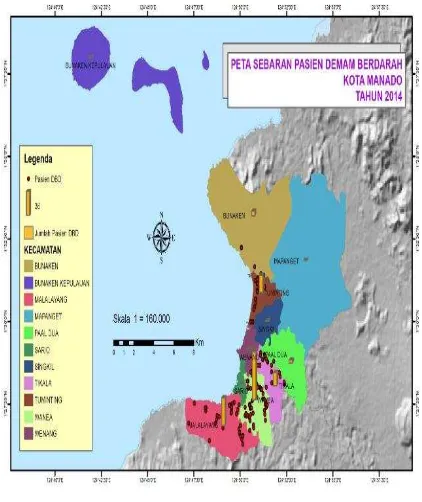 Gambar 1 Peta Sebaran Kasus DBD di Kota Manado tahun 2014 