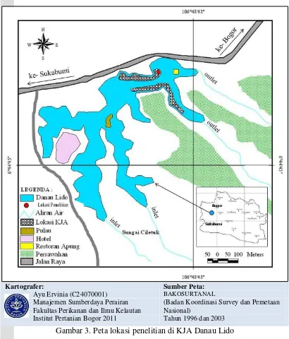 Gambar 3. Peta lokasi penelitian di KJA Danau Lido 