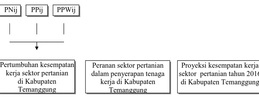 Gambar 1. Bagan Alur Penelitian untuk Melihat Penyerapan Tenaga Kerja di  Sektor Pertanian Kabupaten Temanggung