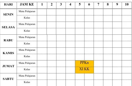 Tabel 1. Jadwal Mengajar pelajaran Pendidikan Pancasila dan 