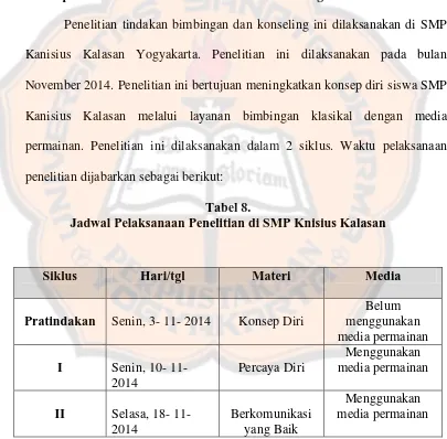 Tabel 8. Jadwal Pelaksanaan Penelitian di SMP Knisius Kalasan 