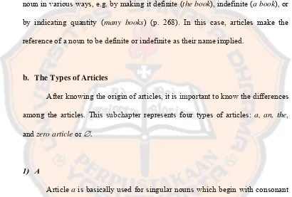 Table 2.2 shows the use of article a before (1) singular generic nouns and 