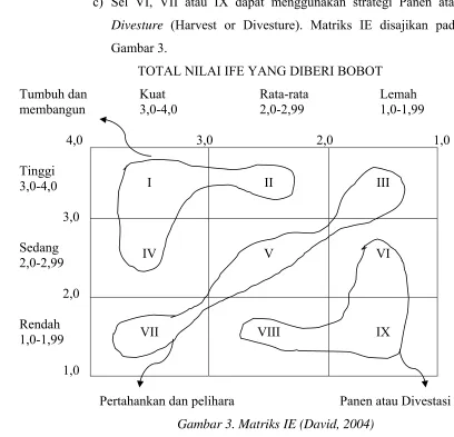 Gambar 3. Matriks IE (David, 2004) 