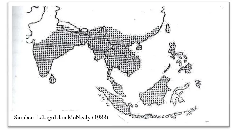Gambar 1 Daerah penyebaran rusa sambar di dunia. 
