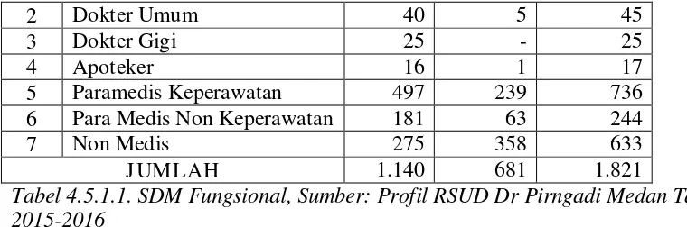 Tabel 4.5.1.1. SDM Fungsional, Sumber: Profil RSUD Dr Pirngadi Medan Tahun 