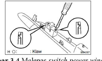 Gambar  3.4 Melepas switch power window  Sumber : Toyota (2004 : 75-8) 