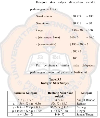 Tabel 3.7 Kategori Skor Subjek 