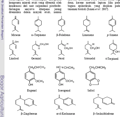 Gambar 2  Struktur kimia komponen minyak atsiri (Koul et al. 2008). 