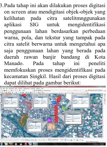 Gambar 13Hasil overlay daerah rawan banjir bandang Kecamatan Singkil dengan citra satelit Kota Manado  