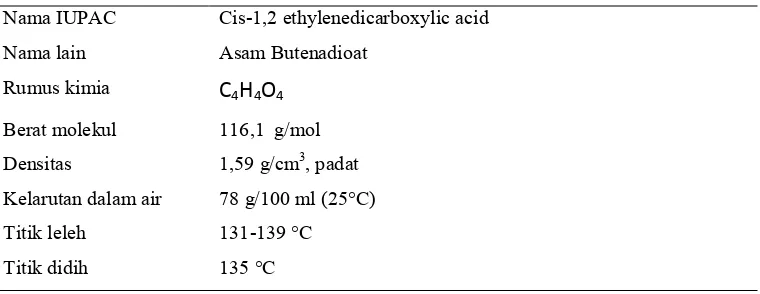 Tabel 8  Karakteristik asam maleat 