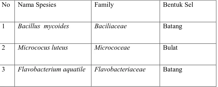 Tabel 1. Nama spesies yang terdapat pada salinitas 0-1% 