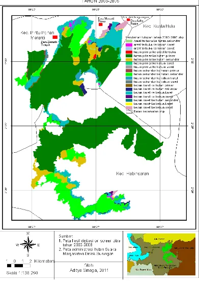 Gambar 5. Peta perubahan penutupan hutan Suaka Margasatwa Dolok Surungan Tahun  2003-2006  