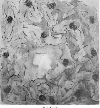 Gambar 2.Putu Sutawijaya, “ Dialog IX” (180 x 180 cm, cat minyak di atas kanvas, 2000).