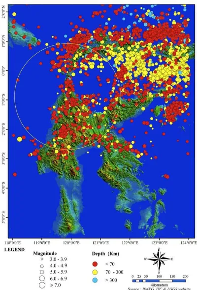 Figure 2: Epicentral distribution of some important earthquakes around Palu province.