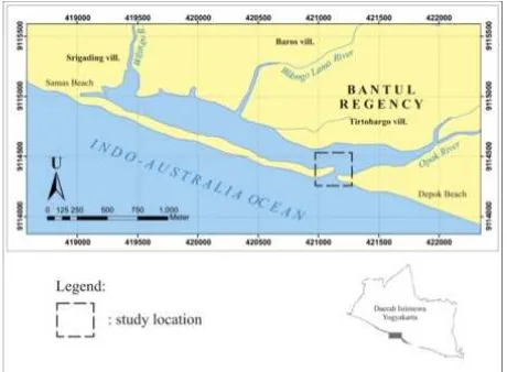 Figure 1: The study area in Opak River mouth,Bantul, Daerah Istimewa Yogyakarta.