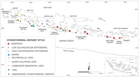 Figure 2: Magmatic arcs distributing in Indonesia (redraw after Carlile and Mitchell, 1994 anddifferent styles of mineral deposits in Indonesia (Carlile and Mitchell, 1994; Setijadji and Maryono,2012).