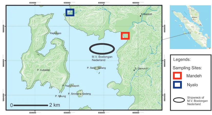 Figure 1: Location of Mandeh Bay with sampling sites.