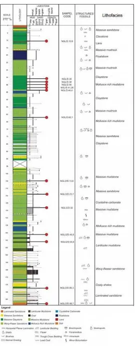 Figure 2: Lithological column of Nanggulan Formation and TOC analysis sampling location.