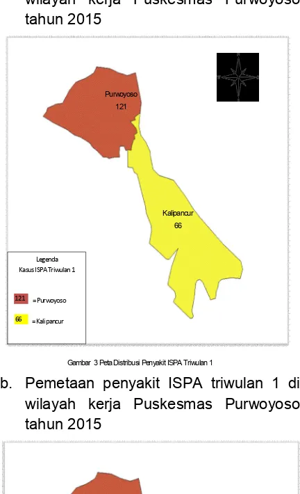 Gambar  3 Peta Distribusi Penyakit ISPA Triwulan 1 