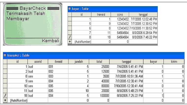 Gambar 4. Tampilan dan database sebelum bayar. 