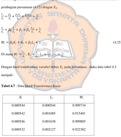 Tabel 4.7 : Data Hasil Transformasi Rasio 