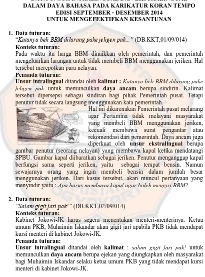 gambar penutur (seorang nelayan) yang membawa kapal ketika mendatangi SPBU. Gambar kapal diibaratkan sebagai jeriken