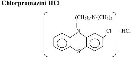Gambar 2. Struktur Kimia Chlorpromazini HCl (2-klor-N-(3-dimetil aminopropil)-fenotiazin  hidroklorida (Anonim, 1979)