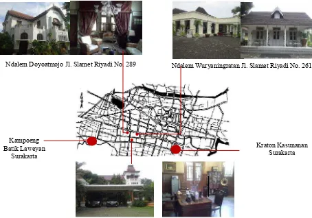 Gambar 2. Lokasi Rumah Tinggal Konservasi di  Kampoeng Batik Laweyan (Sumber : Priyatmono, 2009) 
