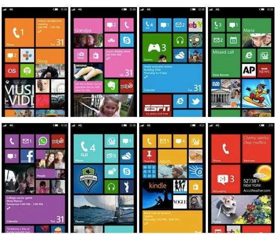 Gambar 3. Tampilan Operating Sistem Windows Phone yang menggunakan desain Flat UI 