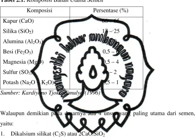 Tabel 2.1. Komposisi Bahan Utama Semen 