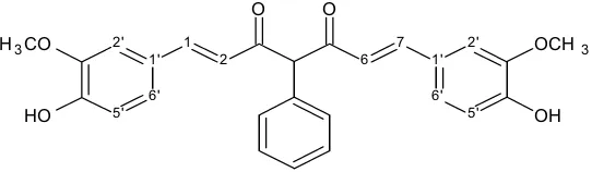 Gambar 4.  1,7-bis(4'-hidroksi-3'metoksifenil)-4-fenil-hepta-1,6-diena-3,5-
